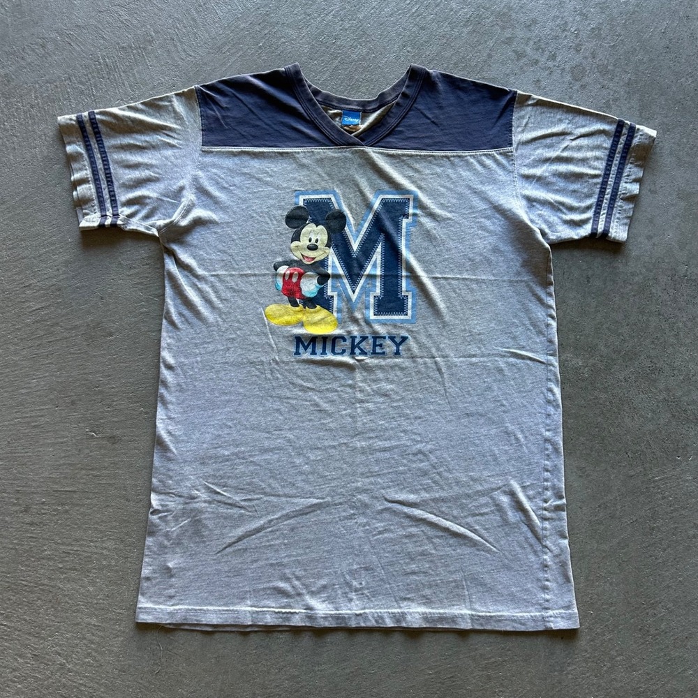 Vintage 90s Disney Mickey Mouse Shirt Size XL Gray Navy Blue Long Sleep Shirt